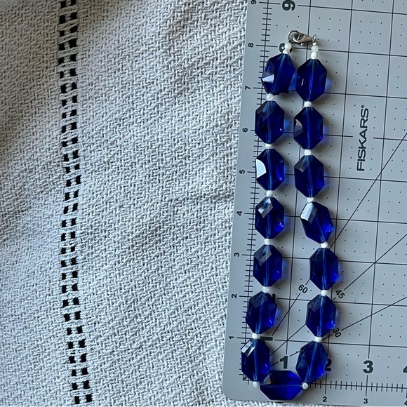 Chunky Faceted Oval Blue Glass Mother Of Pearl Bead Spacer 925 Clasp Necklace - Picture 12 of 14